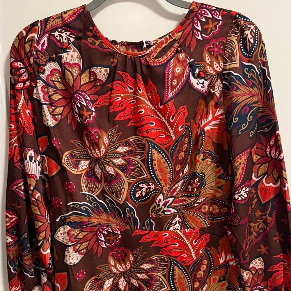 LOFT Red and Brown Floral Long Sleeve Dress - Picture 3 of 11